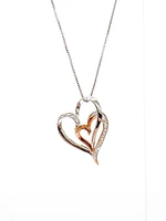 10K White & Rose Gold 0.035cttw Diamond Double Heart Pendant, 18"