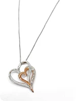 10K White & Rose Gold 0.035cttw Diamond Double Heart Pendant, 18"