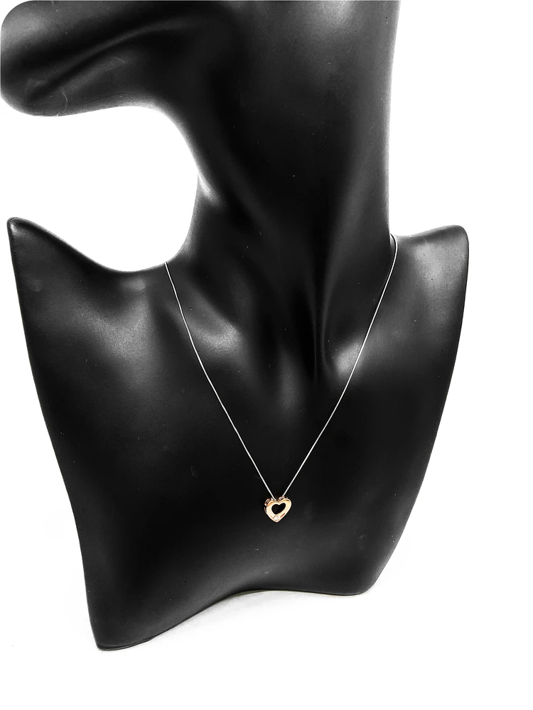 10K White & Rose Gold 0.036cttw Canadian Diamond Heart Pendant, 18"