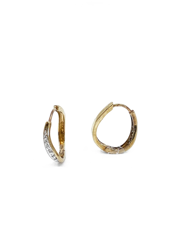 10K Yellow Gold 0.12cttw Diamond Hoop Huggie Hinged Earrings