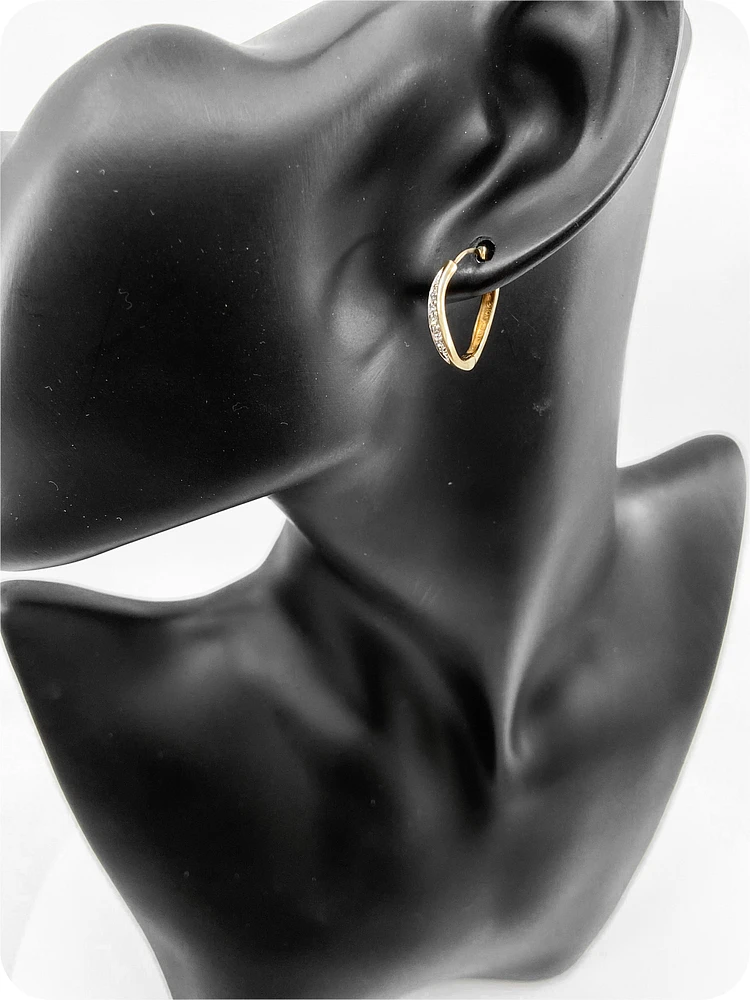 10K Yellow Gold 0.12cttw Diamond Hoop Huggie Hinged Earrings