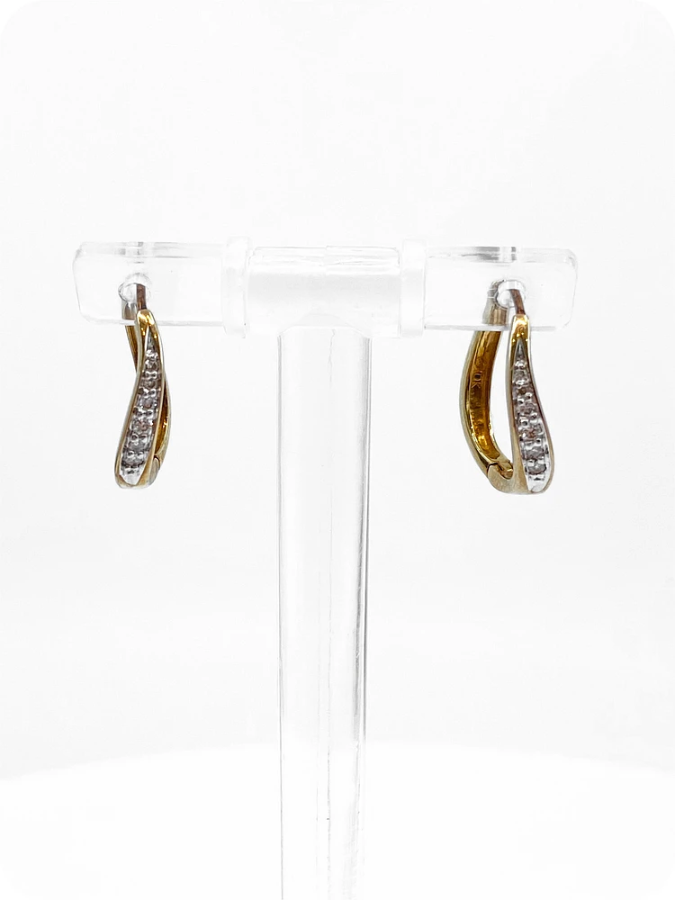 10K Yellow Gold 0.12cttw Diamond Hoop Huggie Hinged Earrings