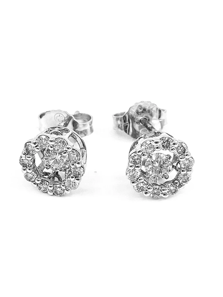 10K White Gold 0.50cttw Diamond Halo Pulse Earrings