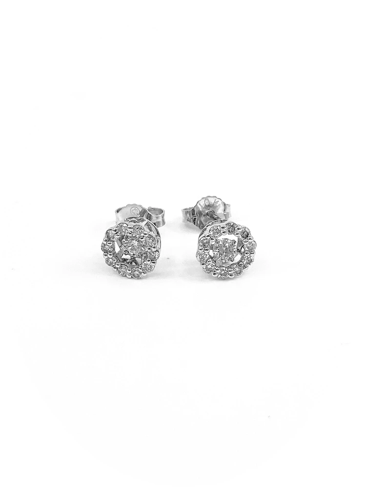 10K White Gold 0.50cttw Diamond Halo Pulse Earrings