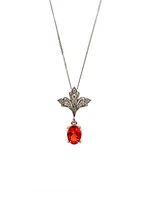 10K White & Yellow Gold 0.50cttw Genuine Fire Opal & 0.08cttw Diamond Pendant, 18"