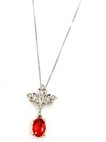 10K White & Yellow Gold 0.50cttw Genuine Fire Opal & 0.08cttw Diamond Pendant, 18"