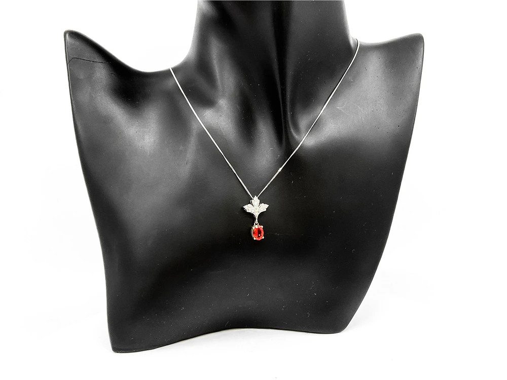 10K White & Yellow Gold 0.50cttw Genuine Fire Opal & 0.08cttw Diamond Pendant, 18"