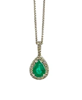 10/14K White Gold 0.70cttw Pear Cut Emerald and 0.11cttw Diamond Pendant, 18"