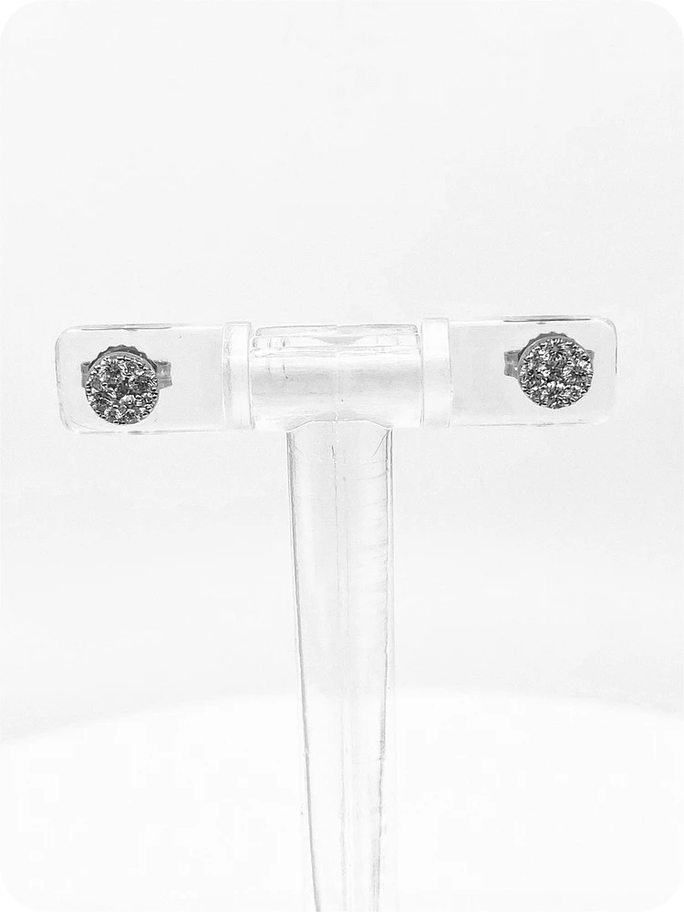 14K White Gold 0.33cttw Round-Cut Diamond Cluster Stud Earrings