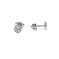 14K White Gold 0.33cttw Round-Cut Diamond Cluster Stud Earrings