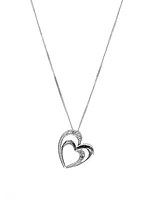 10K White Gold 0.03cttw Diamond Double Heart Pendant, 18"