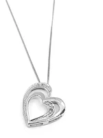 10K White Gold 0.03cttw Diamond Double Heart Pendant, 18"