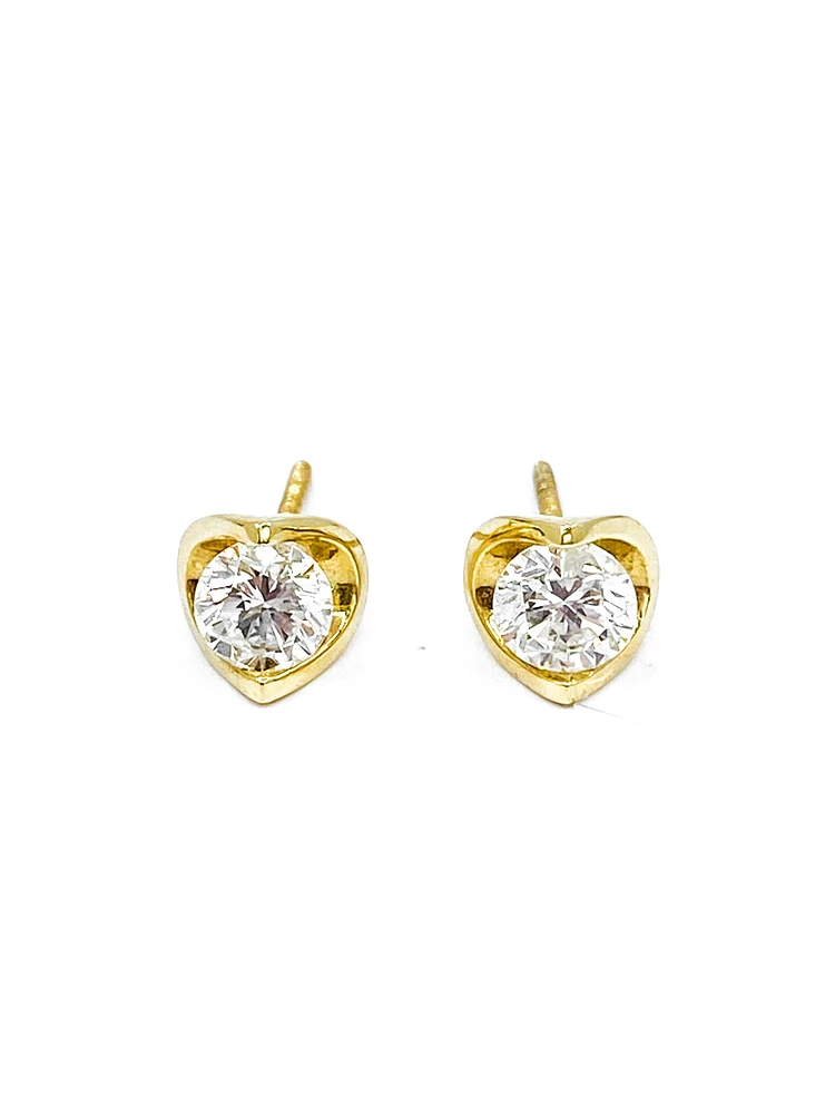 14K Yellow Gold cttw Canadian Diamond Mezza Luna Earrings with Screw Backs