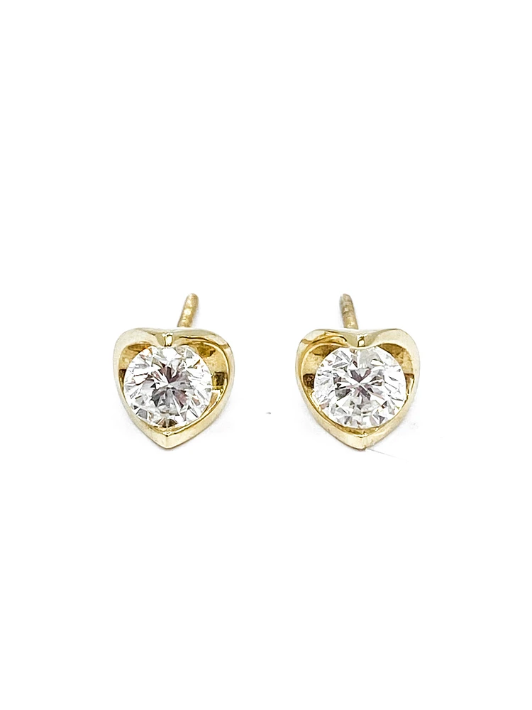 14K Yellow Gold cttw Canadian Diamond Mezza Luna Earrings with Screw Backs