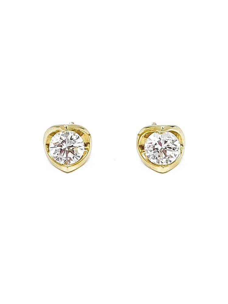 14K Yellow Gold cttw Canadian Diamond Mezza Luna Earrings with Screw Backs