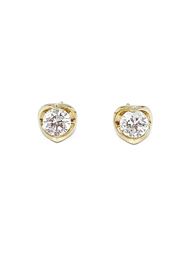 14K Yellow Gold cttw Canadian Diamond Mezza Luna Earrings with Screw Backs