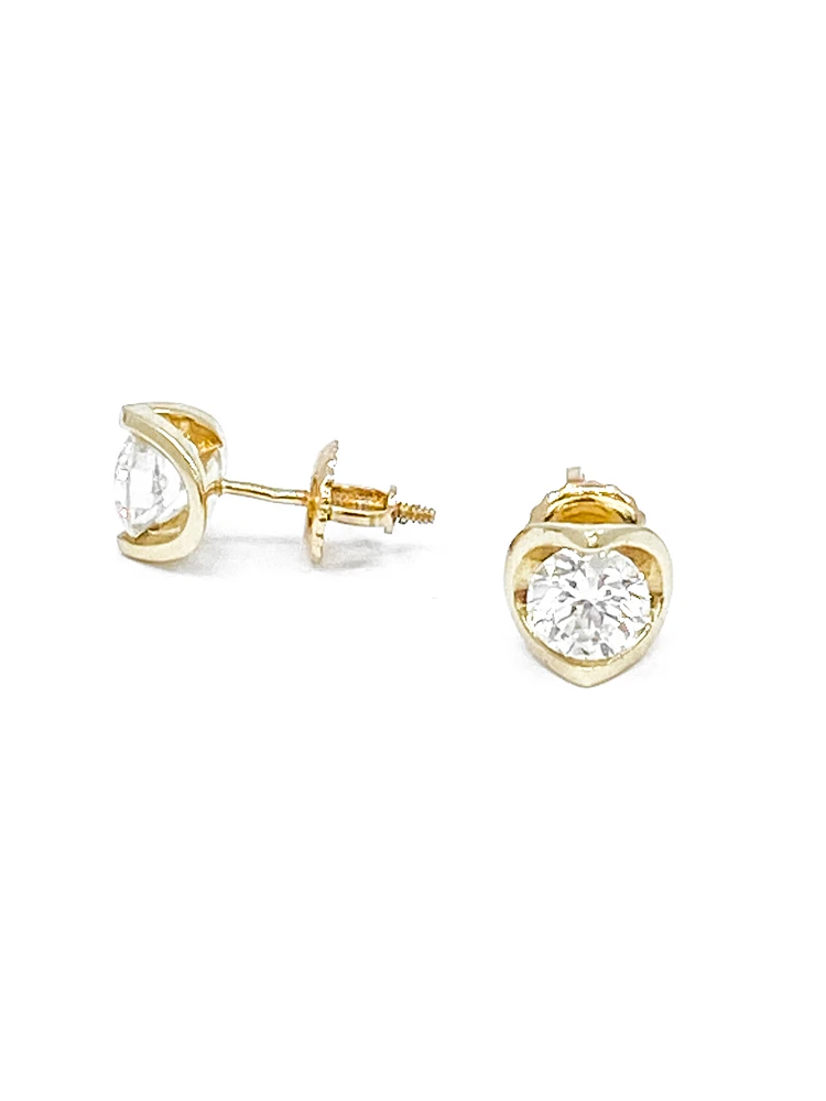 14K Yellow Gold cttw Canadian Diamond Mezza Luna Earrings with Screw Backs