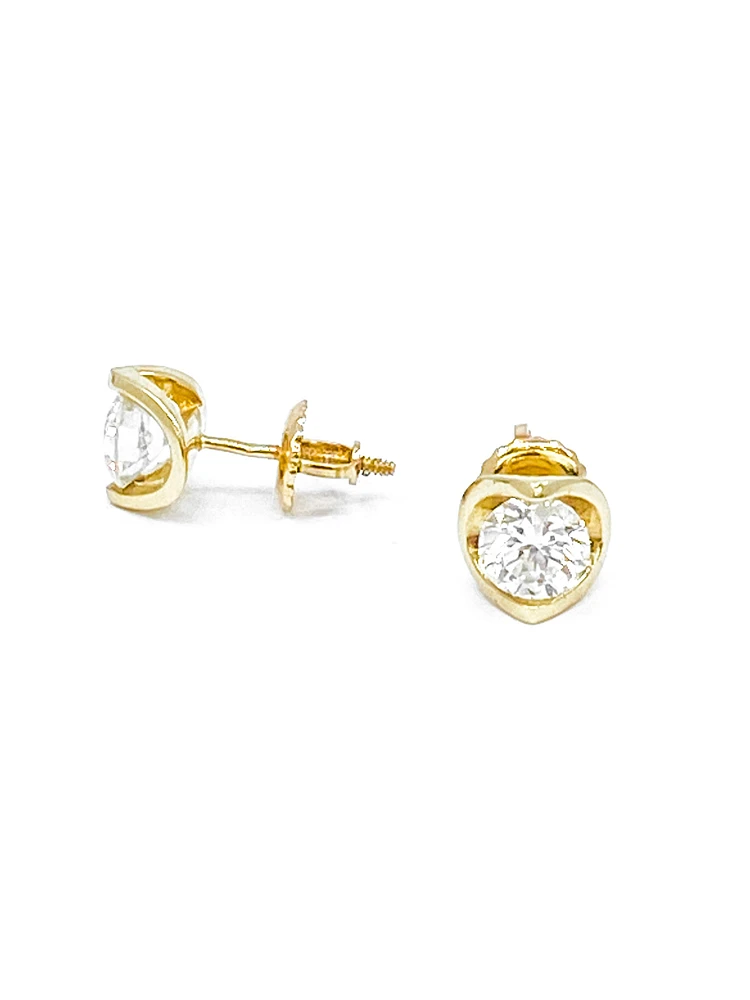 14K Yellow Gold cttw Canadian Diamond Mezza Luna Earrings with Screw Backs