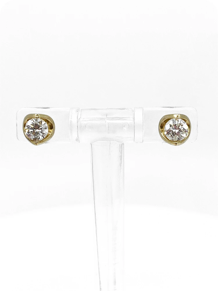 14K Yellow Gold cttw Canadian Diamond Mezza Luna Earrings with Screw Backs