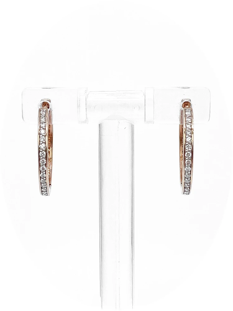 10K Rose Gold 0.33cttw Diamond Hoop Huggie Hinged Earrings
