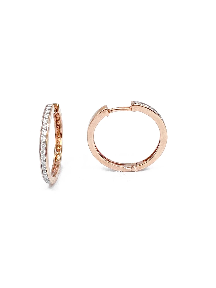 10K Rose Gold 0.33cttw Diamond Hoop Huggie Hinged Earrings