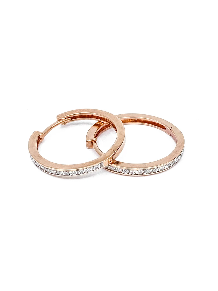 10K Rose Gold 0.33cttw Diamond Hoop Huggie Hinged Earrings