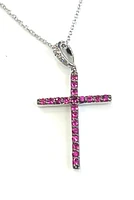 10K White Gold 0.20cttw Ruby and 0.03cttw Diamond Cross Pendant - 18 inches