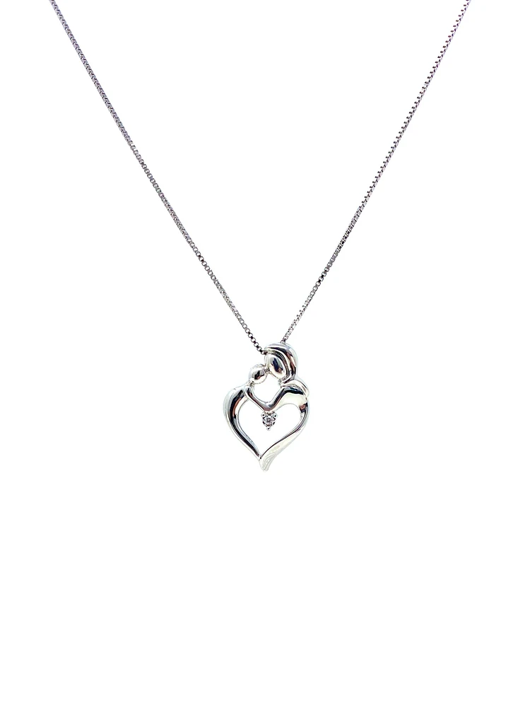 Sterling Silver 0.011cttw Canadian Diamond Mother & Child Pendant, 18"