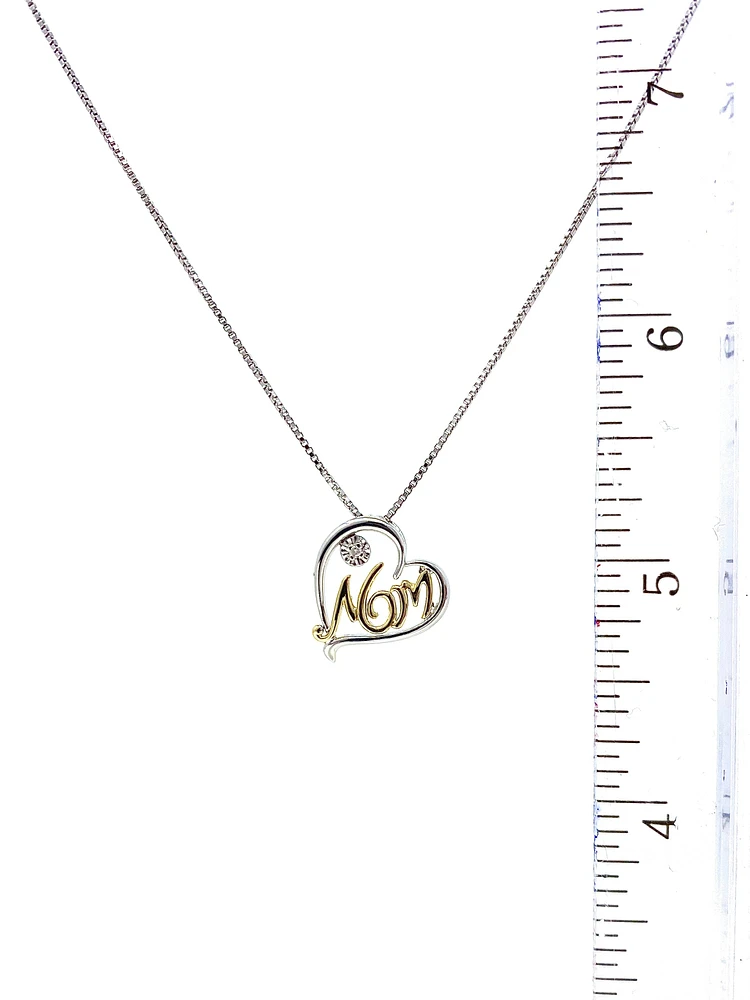 Sterling Silver & 10K Yellow Gold Two Tone Diamond Mom Pendant