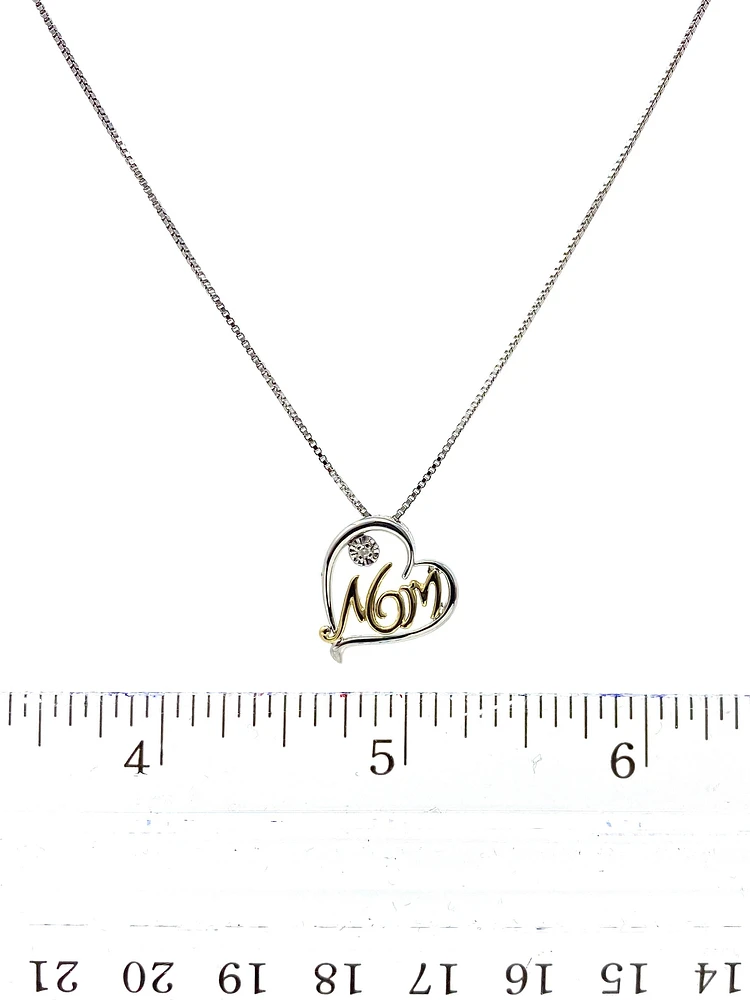 Sterling Silver & 10K Yellow Gold Two Tone Diamond Mom Pendant