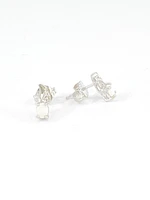 10K White Gold 0.22cttw Genuine Opal and 0.01cttw Diamond Earrings
