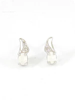 10K White Gold 0.22cttw Genuine Opal and 0.01cttw Diamond Earrings