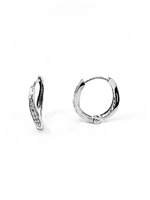 10K White Gold 0.06cttw Round Cut Diamond Hoop Huggie Hinged Earrings