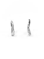 10K White Gold 0.06cttw Round Cut Diamond Hoop Huggie Hinged Earrings