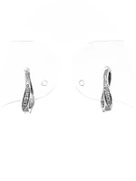 10K White Gold 0.06cttw Round Cut Diamond Hoop Huggie Hinged Earrings