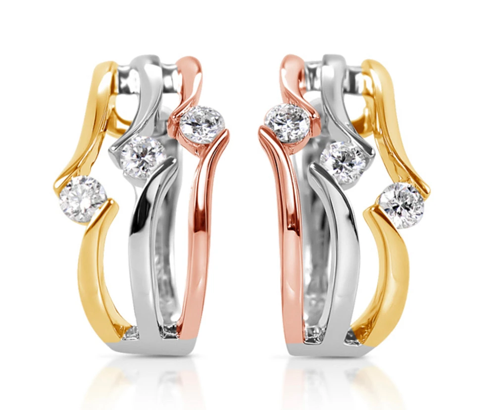 14K Tri Tone Gold 0.54cttw Diamond Hoop Earrings