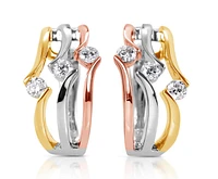 14K Tri Tone Gold 0.54cttw Diamond Hoop Earrings