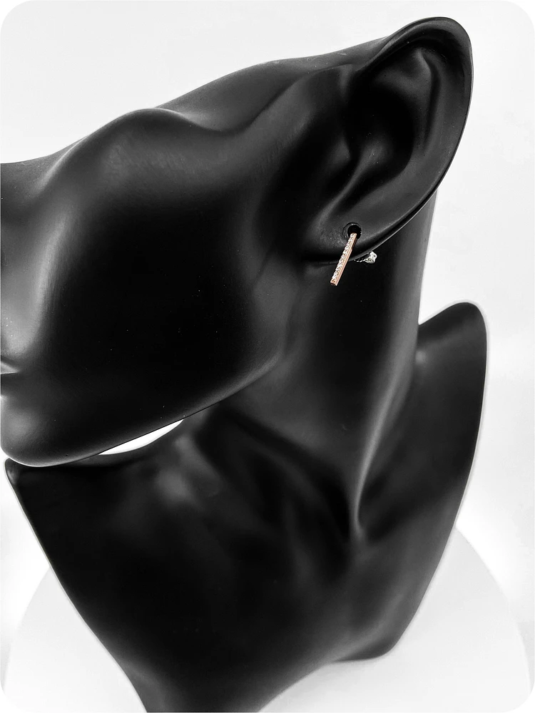 10K Rose Gold 0.11cttw Diamond Line Earrings
