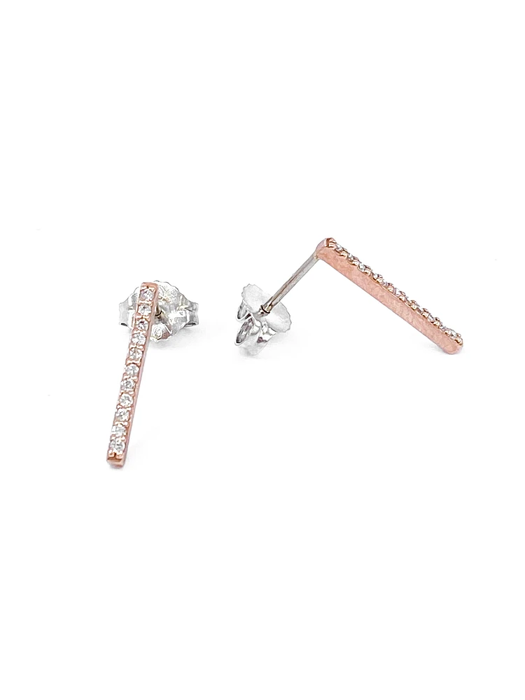 10K Rose Gold 0.11cttw Diamond Line Earrings