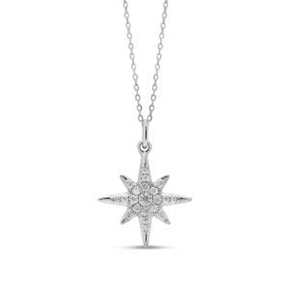 10K White Gold 0.10cttw Diamond North Star Pendant, 18"