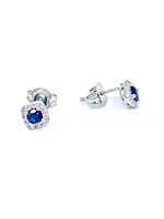 10K White Gold 0.40cttw Genuine Sapphire & 0.12cttw Diamond Halo Stud Earrings