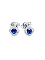 10K White Gold 0.40cttw Genuine Sapphire & 0.12cttw Diamond Halo Stud Earrings