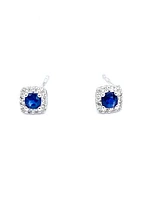 10K White Gold 0.40cttw Genuine Sapphire & 0.12cttw Diamond Halo Stud Earrings