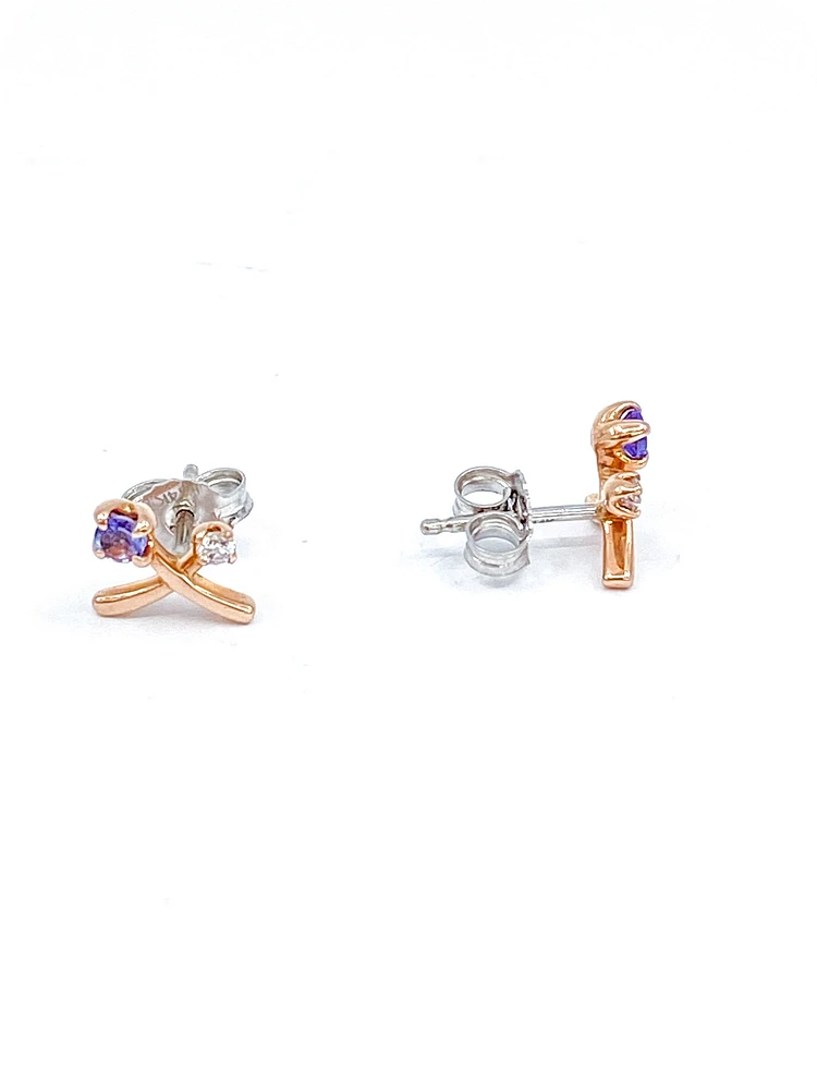 14K White & Rose Gold 0.16cttw Genuine Tanzanite & 0.05cttw Canadian Diamond Earrings