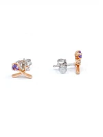 14K White & Rose Gold 0.16cttw Genuine Tanzanite & 0.05cttw Canadian Diamond Earrings