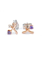 14K White & Rose Gold 0.16cttw Genuine Tanzanite & 0.05cttw Canadian Diamond Earrings