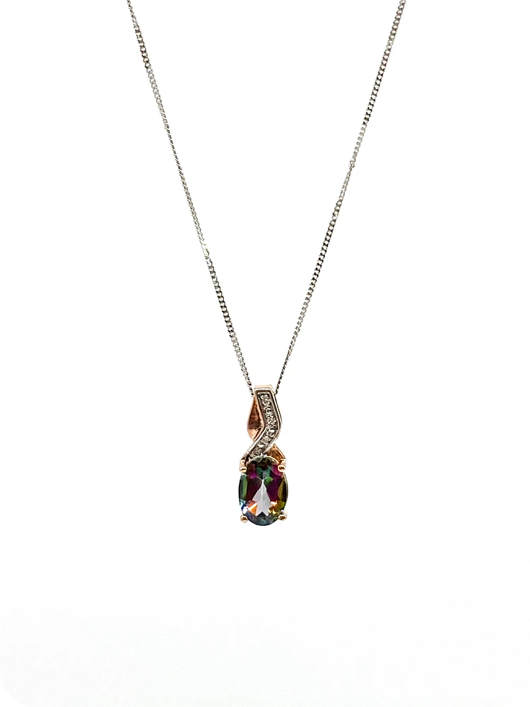 10K White and Rose Gold 1.00cttw Mystic Topaz & 0.012cttw Diamond Pendant, 18"