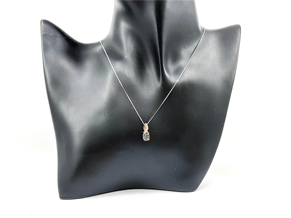 10K White and Rose Gold 1.00cttw Mystic Topaz & 0.012cttw Diamond Pendant, 18"