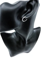 10K White Gold 0.20cttw Genuine Sapphire & 0.04cttw Diamond  Hoop Huggie Hinged Earrings