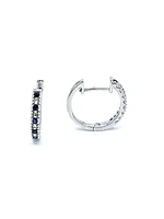 10K White Gold 0.20cttw Genuine Sapphire & 0.04cttw Diamond  Hoop Huggie Hinged Earrings
